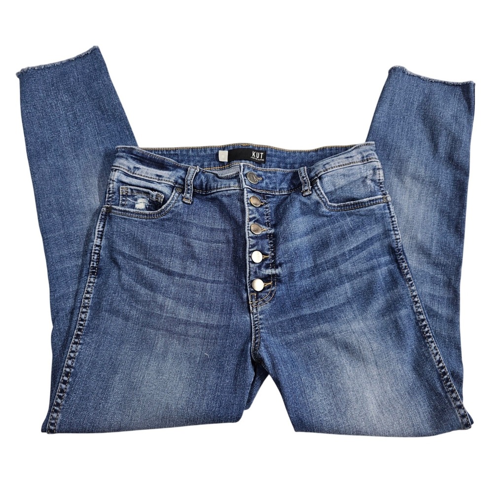 KUT from the Kloth Mia High Rise Fab Ab Skinny Jeans Blue Button Fly Size 10